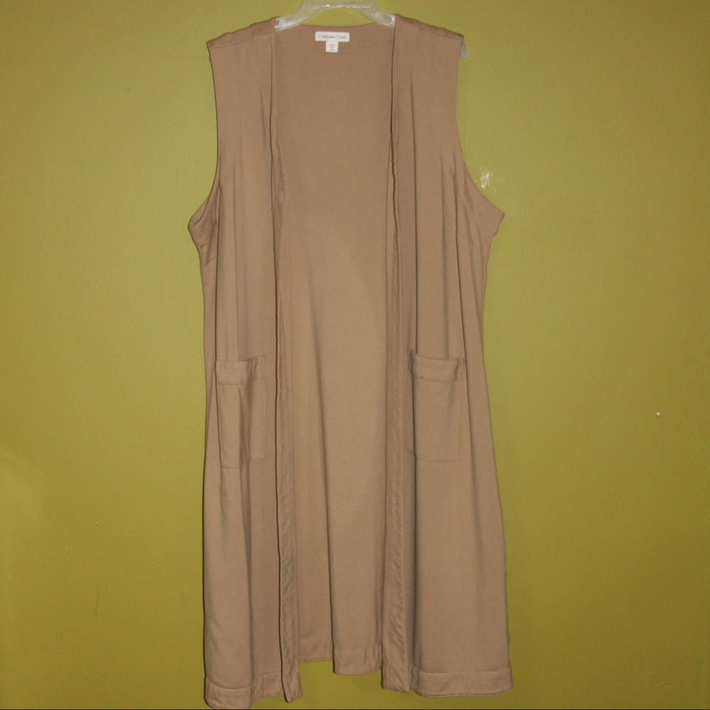 Coldwater Creek 2X Tan Brown Open Long Vest Duster